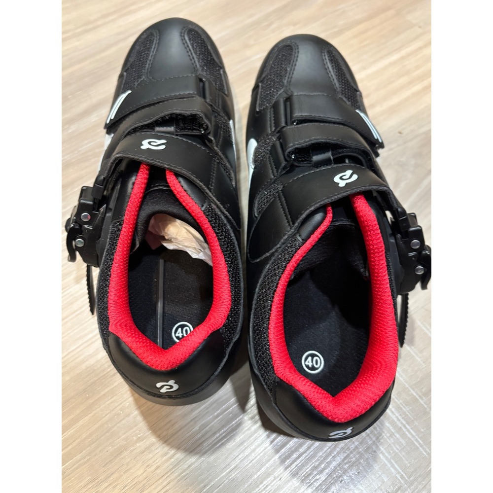Peloton Cycling Shoes Black White Red EU 40 with Cleats and Hex Key M7.5 W9 - Picture 3 of 6